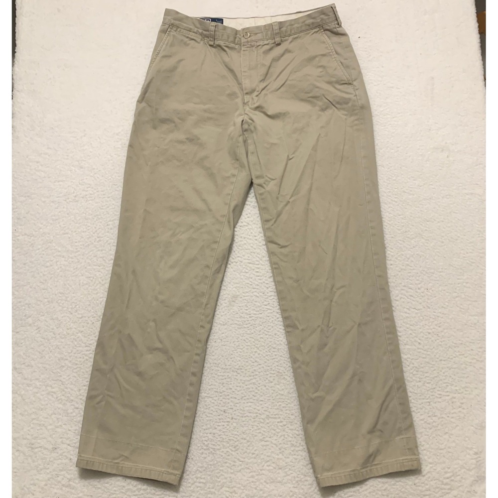 VTG Polo Ralph Lauren Preston Pant Men 35x32 (FITS 34x32) Khaki Chino Beige 90s